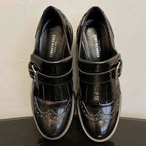 Kenneth Cole Black Label Lugged Heel Black Patent Leather Loafers, sz IT36